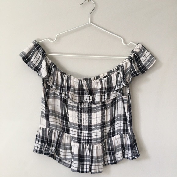 Off The Shoulder American Eagle Plaid Top - Picture 2 of 6